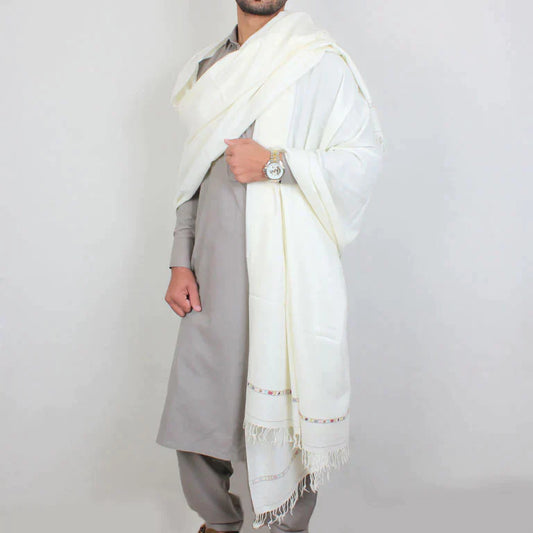 Pure Wool Lightweight White Shawl