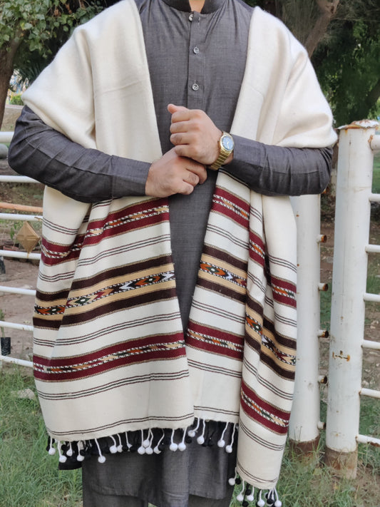 Austrilan wool Pure Wool handmade shawl white 3 borders